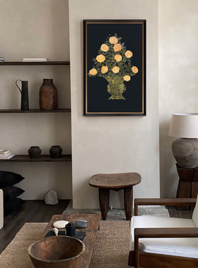 纯手绘常玉SANYU编织篮内的菊中古装饰吉祥无框客厅书房玄关挂画