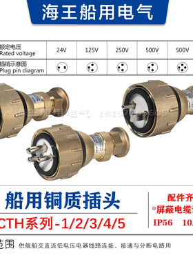 船用铜质水密防水插头CTH101-1/2/3/4/5 IP56 24V/125V/250V/500V