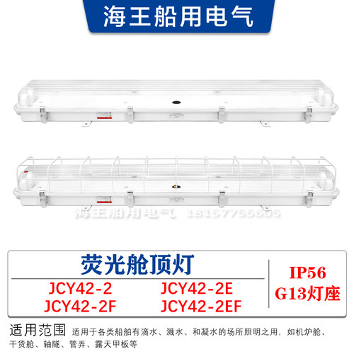 船用荧光舱顶灯JCY42-2/EF带防护网罩应急灯头双管2*40W机舱灯