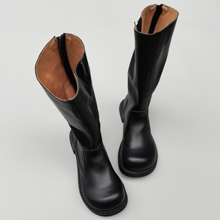 真皮纯牛皮骑士女靴外贸宽胖肥脚透气防滑长高筒女鞋 原单靴春秋季