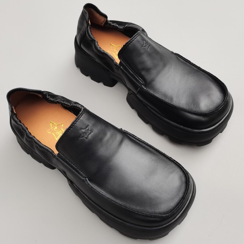 真皮线缝制软厚底男鞋外贸纯头层牛皮中跟原单复古休闲手工单鞋夏