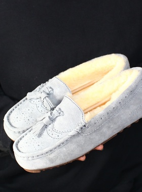 专柜女子反绒皮保暖时尚轻便耐磨浓密纯羊毛豆豆鞋乐福鞋TL02GY