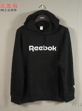 锐步Reebok男子针织棉涤透气舒适字母logo套头连帽运动卫衣GR8475