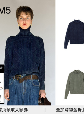 现货COTEMP 25秋冬复古洗褪绞花毛衣INDIGO CABLE KNITED SWEATER
