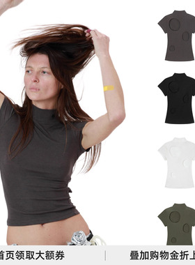 J1M5买手店 X@LWORCLO 25春夏 Hollow Top基础多色小高领刺绣短袖