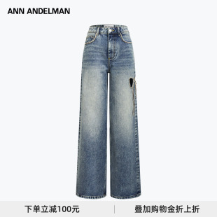 阔腿裤 重工烫钻设计感时尚 ANDELMAN镂空蝴蝶结牛仔裤 ANN