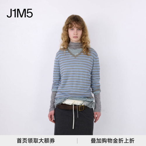 秋冬设计师条纹V领长袖衫