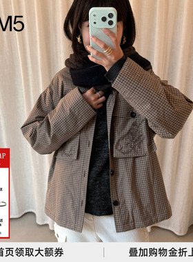 COTEMP 25秋冬 PADDING BOX JACKET格纹刺绣印花绗缝棉衬衫夹克女