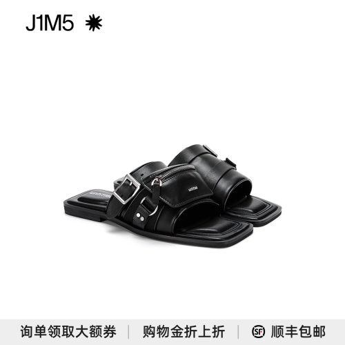UNTITLAB黑色卷轴凉鞋设计师款