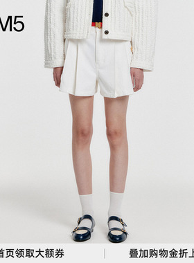 J1M5买手店 EENK 24早春白色/蓝色褶皱牛仔短裤 设计师品牌