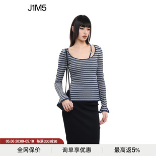 蓝白条纹金属环开叉上衣T恤女 23春夏新品 DEEPMOSS J1M5买手店