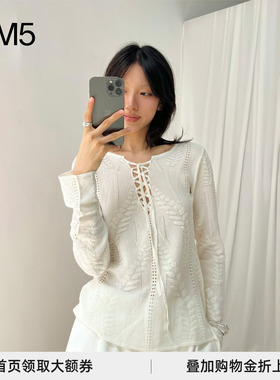 【正品现货】 ECRIVAIN 25春夏 V领交叉系带长袖针织衫设计师品牌