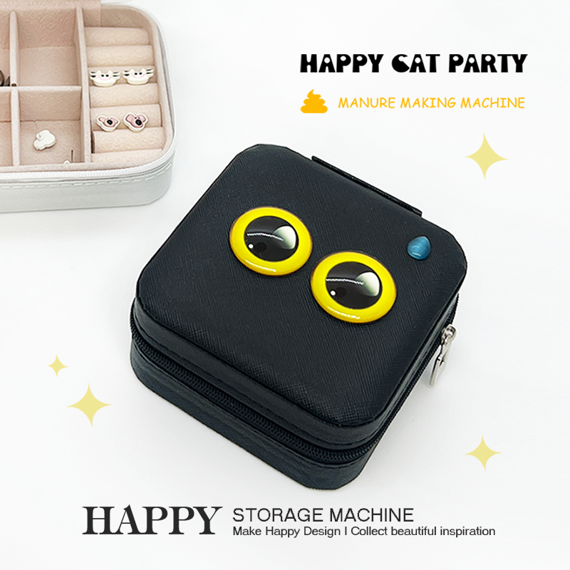 HAPPY原创无语大眼萌猫首饰收纳便携耳钉耳环饰品项链精致收纳盒