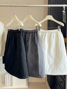 秋冬女装夹棉半身裙葫芦绗线松紧腰a字小个子中裙纯色打底裙下装