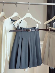 学院风百褶半身裙女春夏高腰修身显瘦百搭遮肚子西装中裙垂坠下装