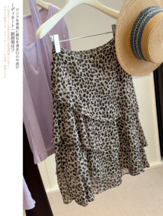 豹纹雪纺垂坠感半身裙女薄款夏高腰a字裙不规则拼接蛋糕中裙下装