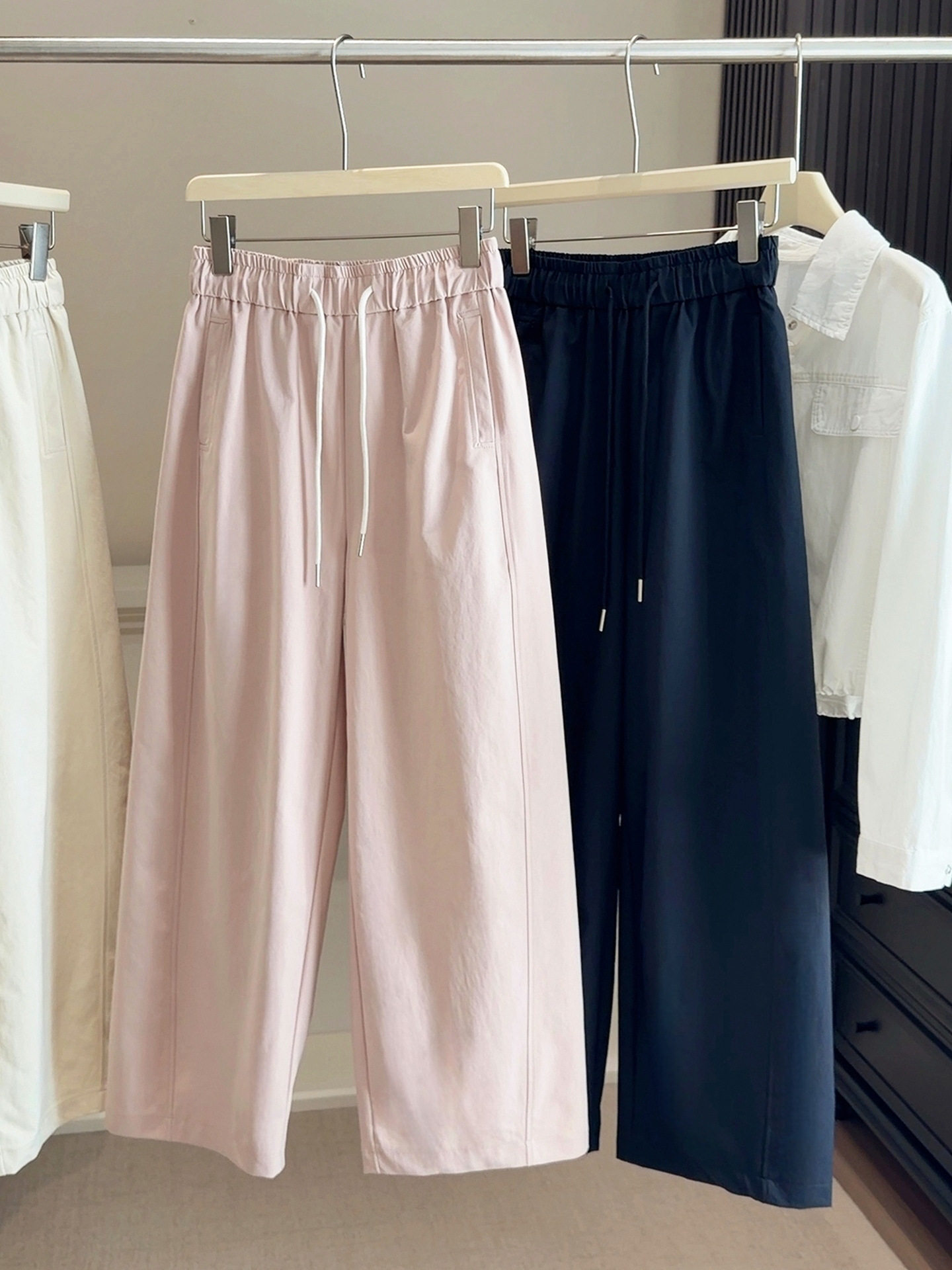 高腰抽绳休闲裤女春夏松紧腰薄款阔腿直筒长裤纯色宽松显瘦弯刀裤,女装/女士精品,休闲裤,淘宝优惠券,粉丝福利购,淘宝优惠卷