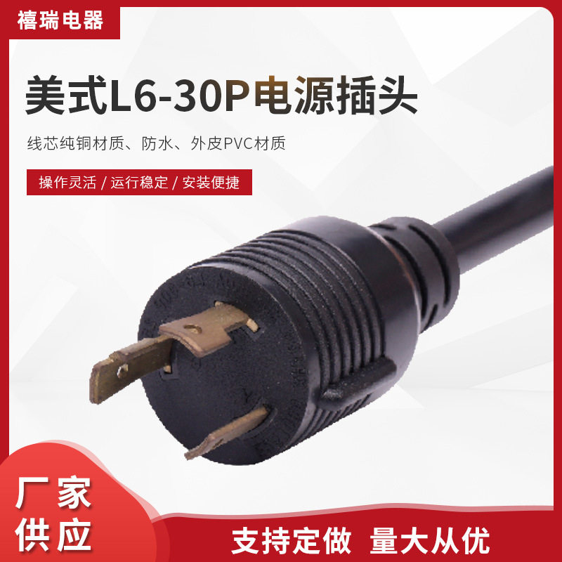 工厂货源美标房车发电机电源线 带锁系列L6-30P转换插头延长线