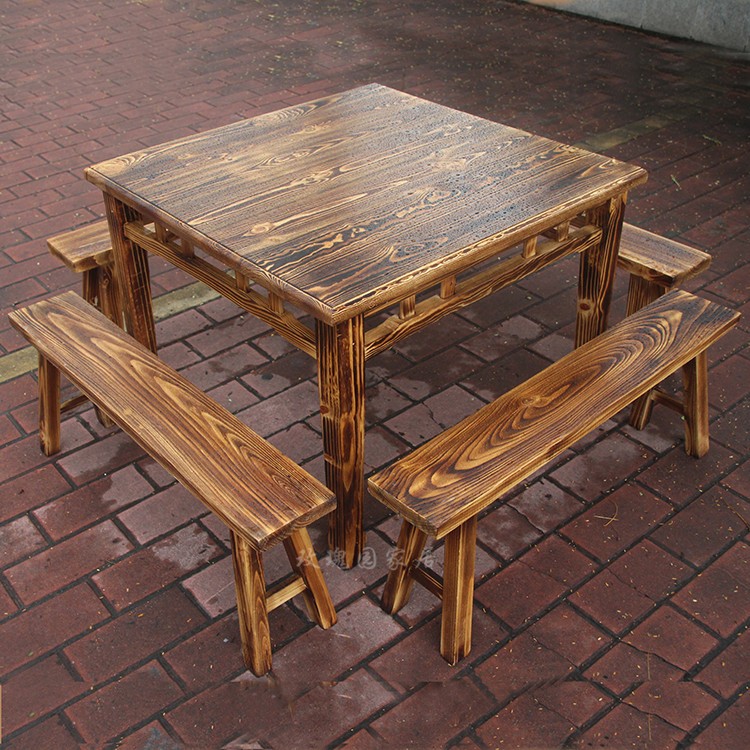 琴和全实木复古商用碳化八仙桌凳