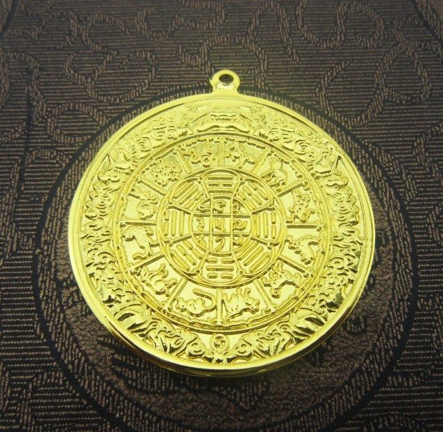 藏传 纯铜 黄铜十二生肖 文殊九宫八卦图九宫八卦牌吊牌腰牌