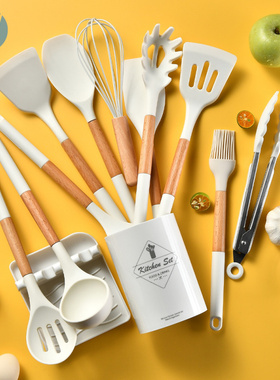 直销 木柄硅胶厨具11件套烹饪厨房工具Cooking Utensil Set