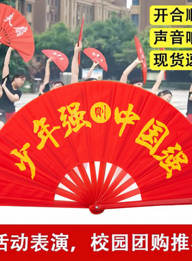 太极扇功夫扇儿童红色扇子少年强则中国强学生武术表演做操响扇