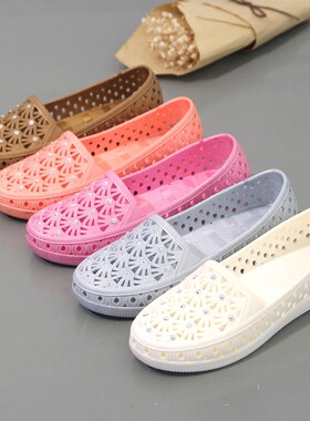 包邮护士鞋夏季女白色塑胶凉鞋软底妈妈鞋女平底水钻沙滩鞋雨鞋女