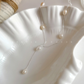 优雅天然淡水珍珠项链锁骨链老友记瑞秋同款 霞云落珠 法式 耳环