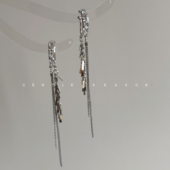 银河晚宴 耳环女 高级感新款 爆闪链条长款 流苏无耳洞耳骨夹耳挂式