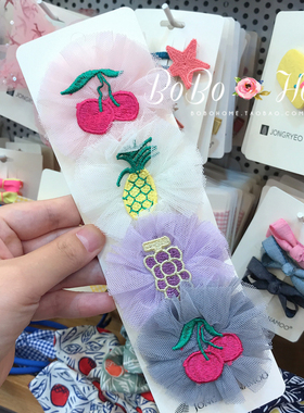韩国进口palmtree儿童发饰 甜美可爱网纱水果立体花朵BB发夹
