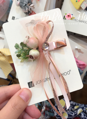 韩国进口palmtree儿童发饰 蝴蝶结亮丝花朵装饰宝宝发卡公主风BB