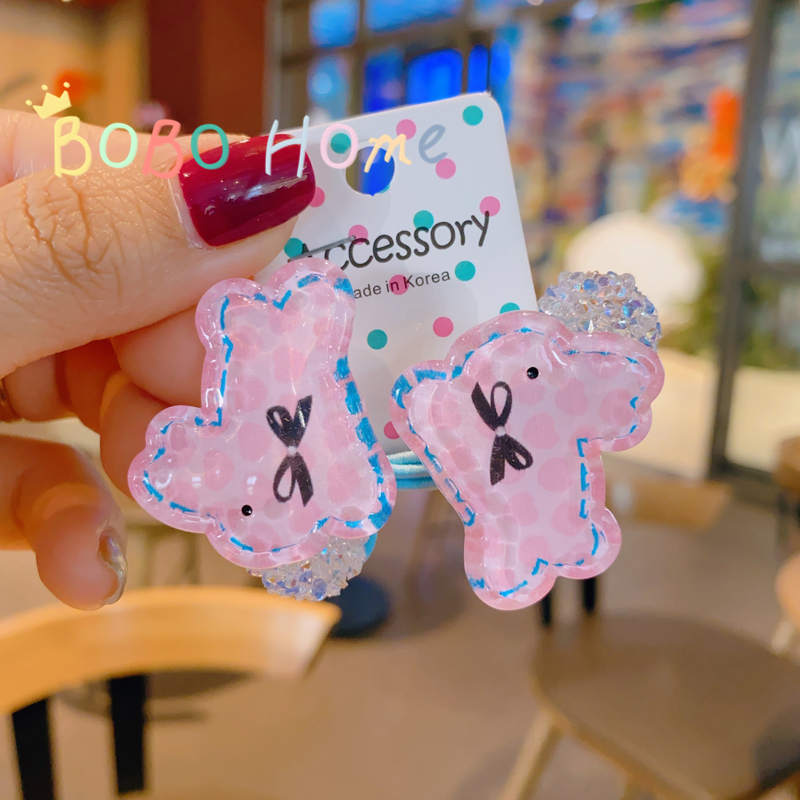 韩国发饰 清新可爱兔子领结绕绕发绳 甜美少女球球弹力发圈