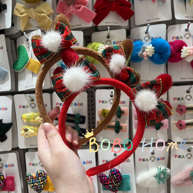 韩国pikaboo儿童发饰 甜美可爱圣诞系列亮片鹿角发箍圣诞帽头箍