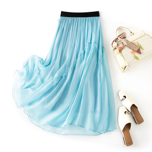 2026新款女气质大摆a字裙粉色半身长裙飘逸真丝半身裙桑蚕丝夏季