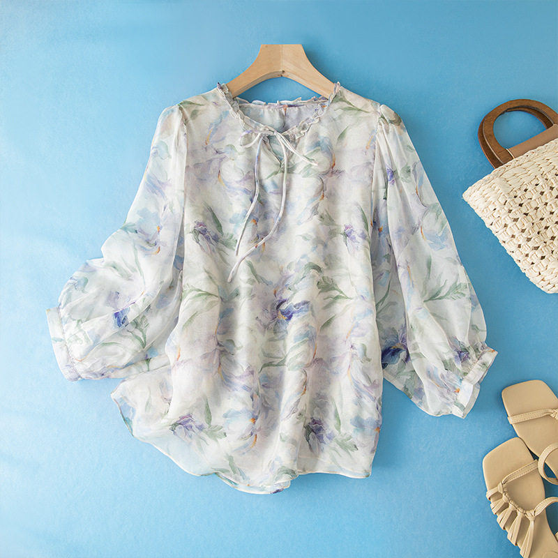 2026春装新款真丝印花衬衫女夏法式设计感洋气桑蚕丝独特好看上衣