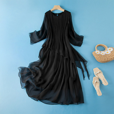 2026春夏真丝不规则大摆连衣裙