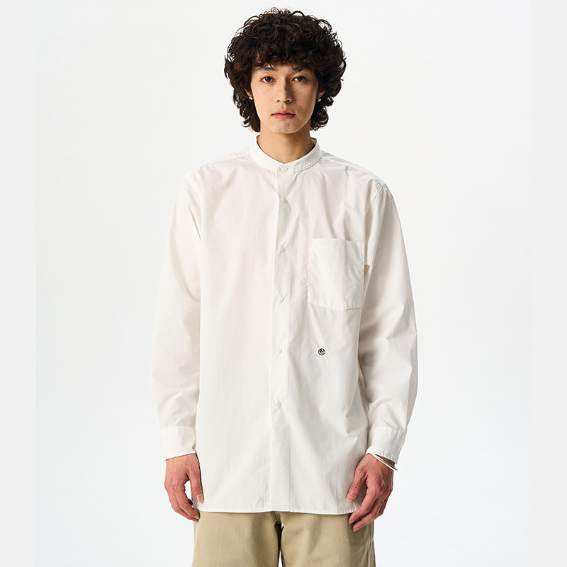 日系纯色长袖衬衫宽松百搭男女外套秋季Band Collar Wind Shirt