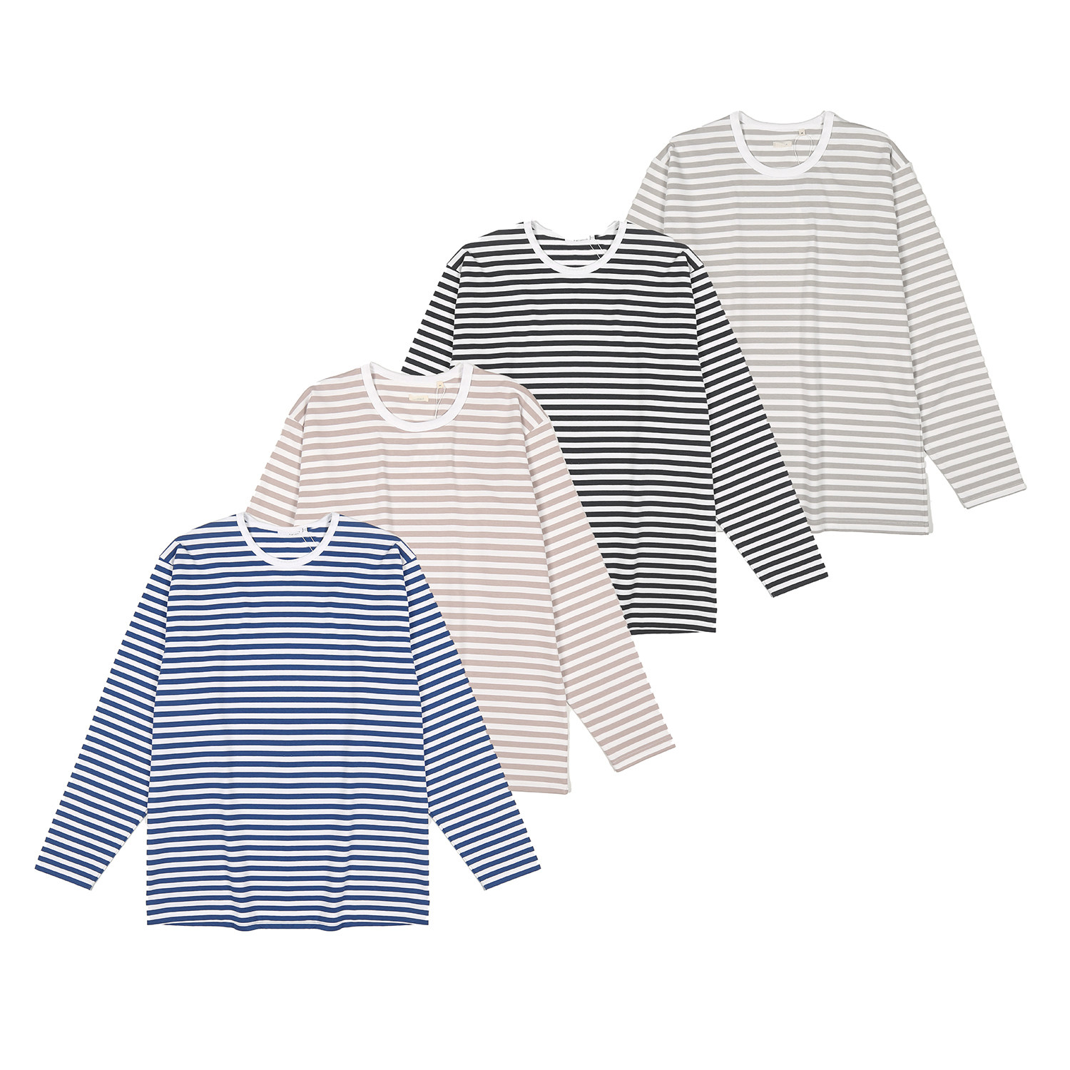 条纹长袖山系百搭多颜色T恤