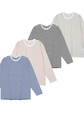 山系长袖COOLMAX St.Jersey L日系宽松条纹内搭圆领套头情侣T恤