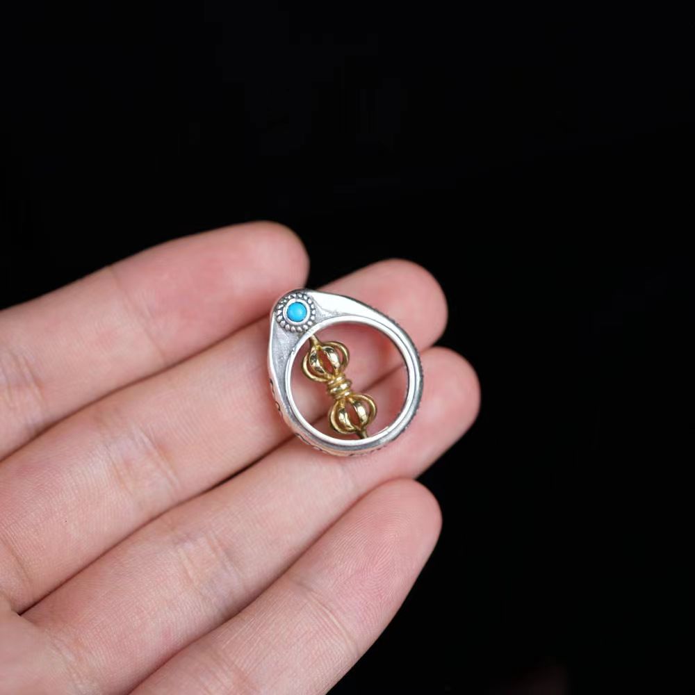 藏传S925纯银金刚杵旋转吊坠挂件藏式九股随身杵金刚杵精工可转动
