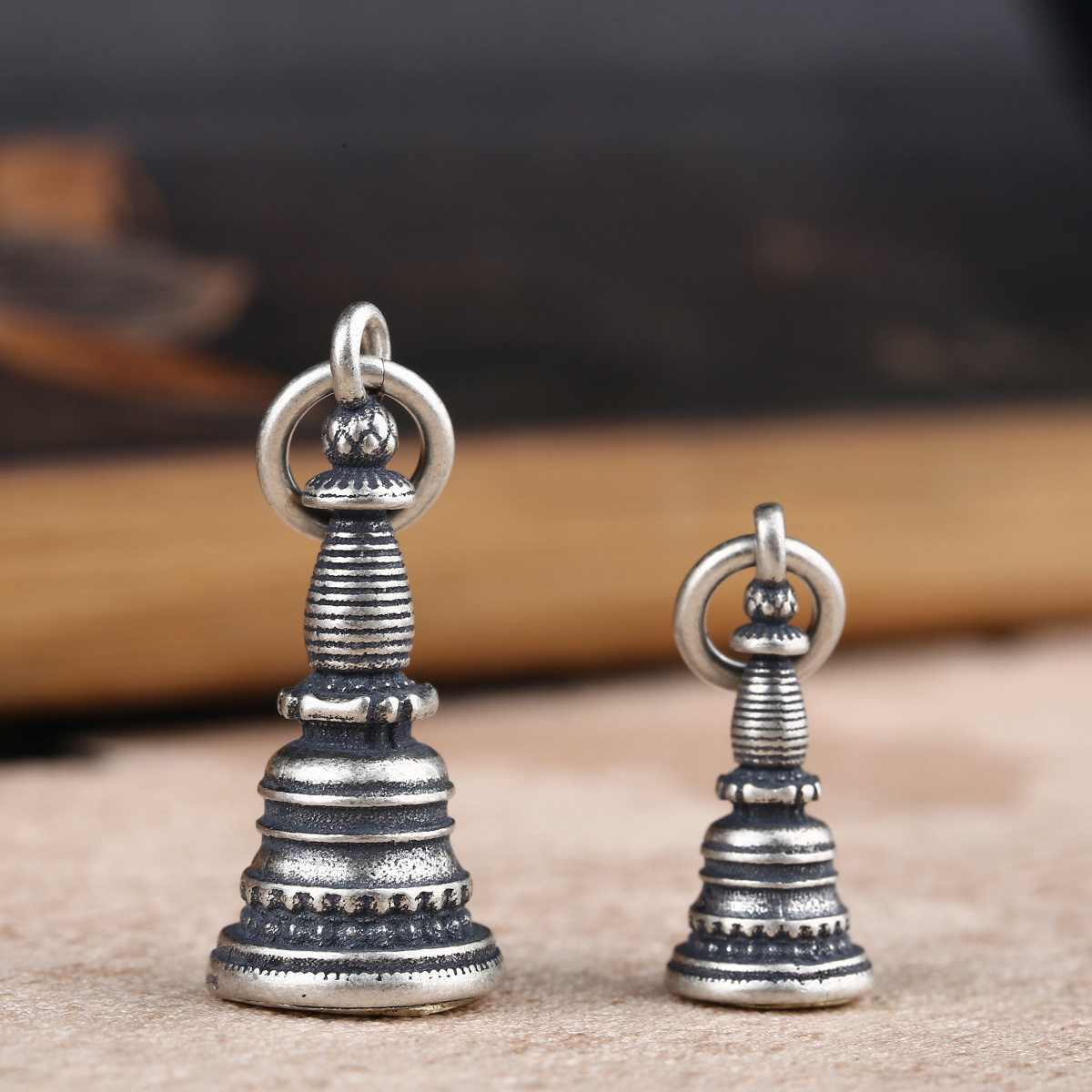 S925银 镶嵌黄&middot; 神l绿度母擦擦佛塔实心项链吊坠擦模随身佛侧挂