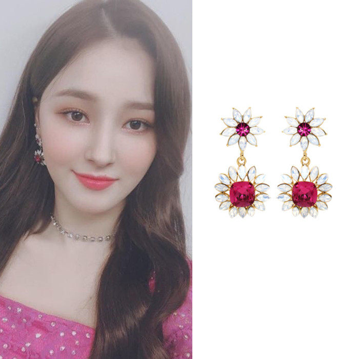 现货youngwon韩国正品ohmygirl具荷拉unit同款粉黄白水晶耳环防敏