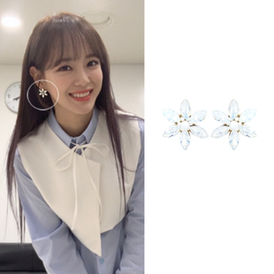 特价现货YoungWonIZONE金珉周OHMYGIRL同款珍珠水晶耳环925银