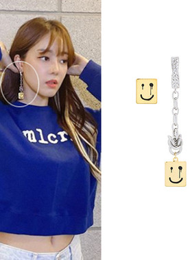 特价现货YoungWon正品ITZY申留真高佑丽同款笑脸不对称耳环925