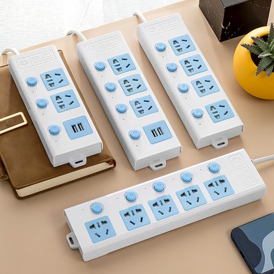 全铜 圆孔插座家用插板带usb插排多插位多开关排插线板3/5/10米线
