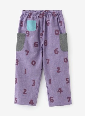 sou sou日本京都制造代购儿童全棉系带彩色口袋棉毛宽松长裤紫色