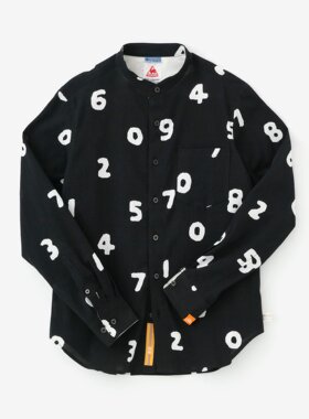 sousou日本代购Yousou男女长袖全棉高島縮立领经典印花衬衫数字