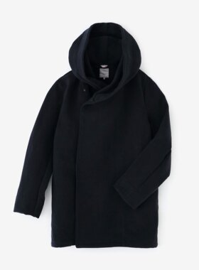 sousou代购日本京都Yousou男女连帽修身暗扣呢中长外套数字深蓝