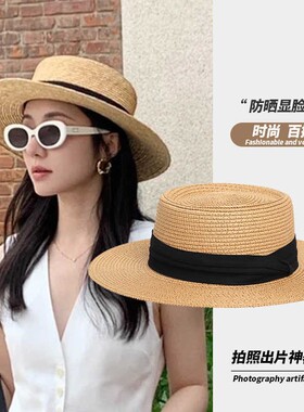 法式草帽女批发夏天大帽檐防晒赫本风礼帽沙滩帽子度假旅游防晒帽