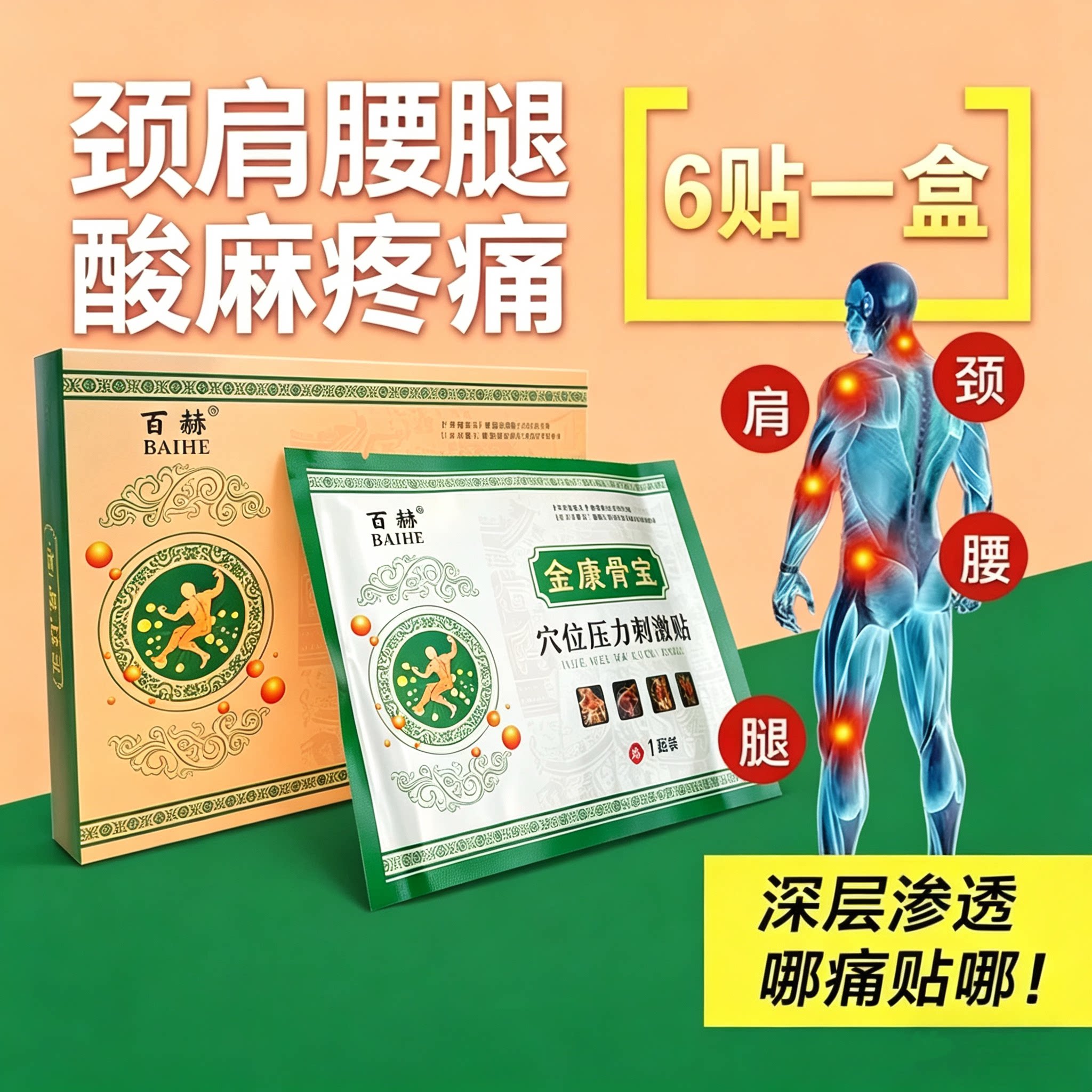 正品百赫金康骨宝穴位压力刺激贴6贴装颈肩腰腿关节骨质增生酸痛